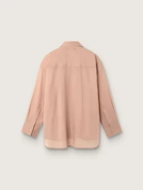 Oversize-Hemd für Damen aus korallenfarbenem Baumwollvoile mit Plissee-Detail