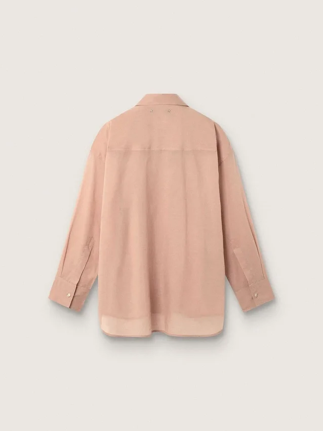 Oversize-Hemd für Damen aus korallenfarbenem Baumwollvoile mit Plissee-Detail