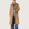 Damen-Trenchcoat mit Gürtel aus sandfarbenem Wildleder