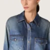 Oversize-Hemd für Damen mit Used-Denim-Effekt