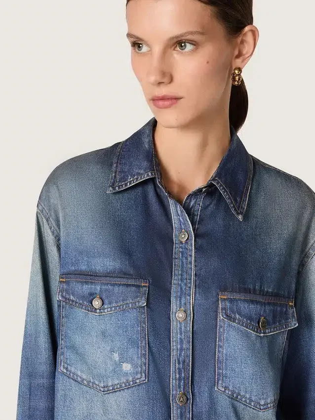 Oversize-Hemd für Damen mit Used-Denim-Effekt