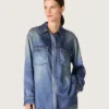 Oversize-Hemd für Damen mit Used-Denim-Effekt