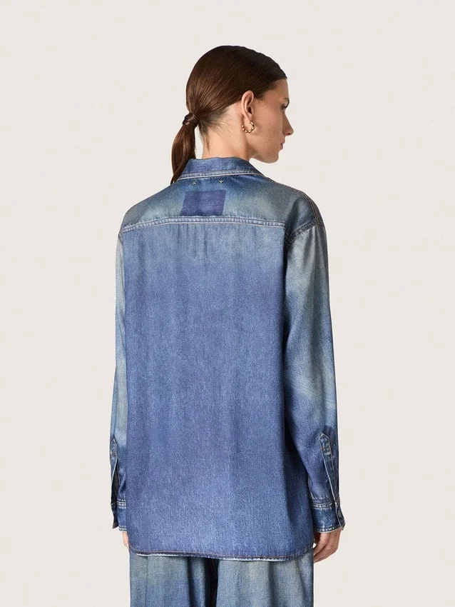 Oversize-Hemd für Damen mit Used-Denim-Effekt