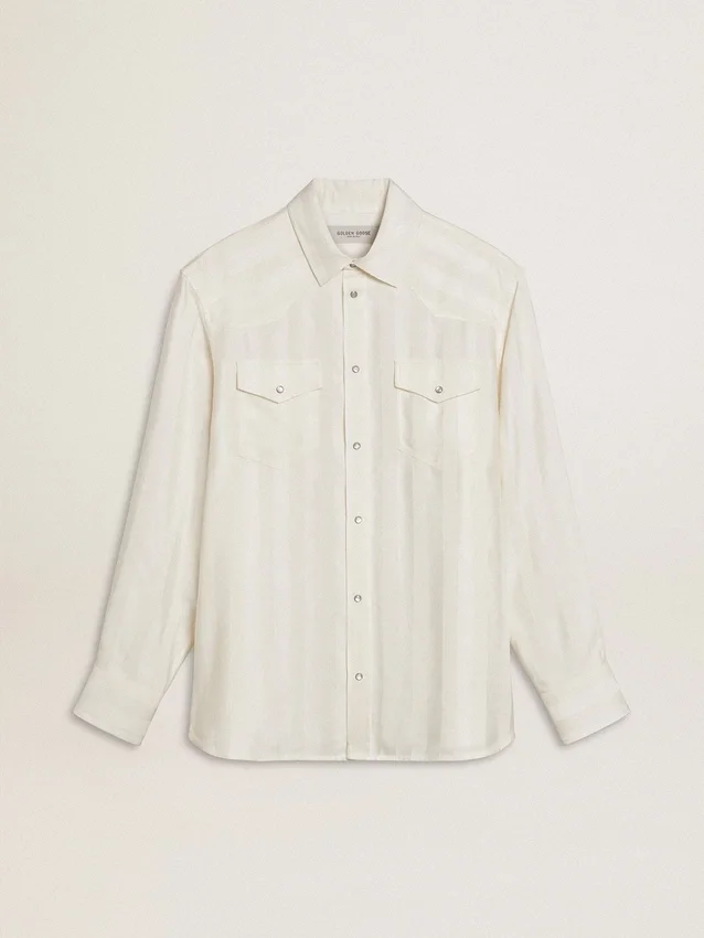 Oversize-Hemd für Herren in «Worn-White» mit vertikalen Streifen