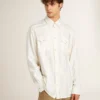 Oversize-Hemd für Herren in «Worn-White» mit vertikalen Streifen