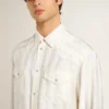 Oversize-Hemd für Herren in «Worn-White» mit vertikalen Streifen