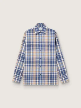 Oversize-Herrenhemd aus Baumwolle mit Karomuster in Indigo und Beige