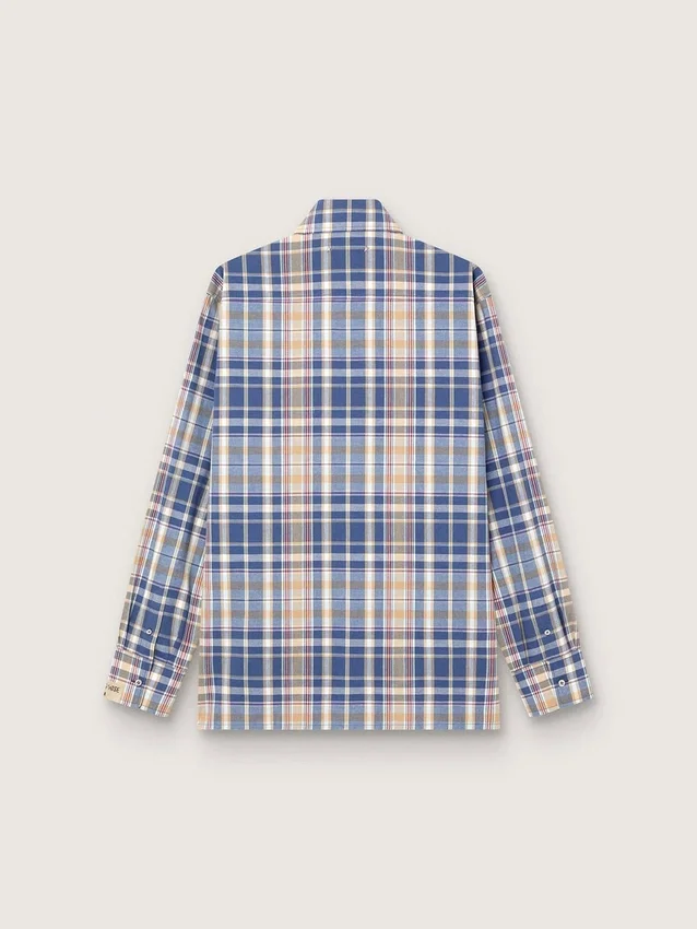 Oversize-Herrenhemd aus Baumwolle mit Karomuster in Indigo und Beige