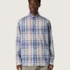 Oversize-Herrenhemd aus Baumwolle mit Karomuster in Indigo und Beige