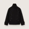 Oversize-Jacke für Damen aus schwarzem Baumwolltwill mit floralen Paillettenstickereien