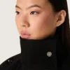 Oversize-Jacke für Damen aus schwarzem Baumwolltwill mit floralen Paillettenstickereien