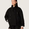 Oversize-Jacke für Damen aus schwarzem Baumwolltwill mit floralen Paillettenstickereien