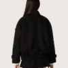 Oversize-Jacke für Damen aus schwarzem Baumwolltwill mit floralen Paillettenstickereien