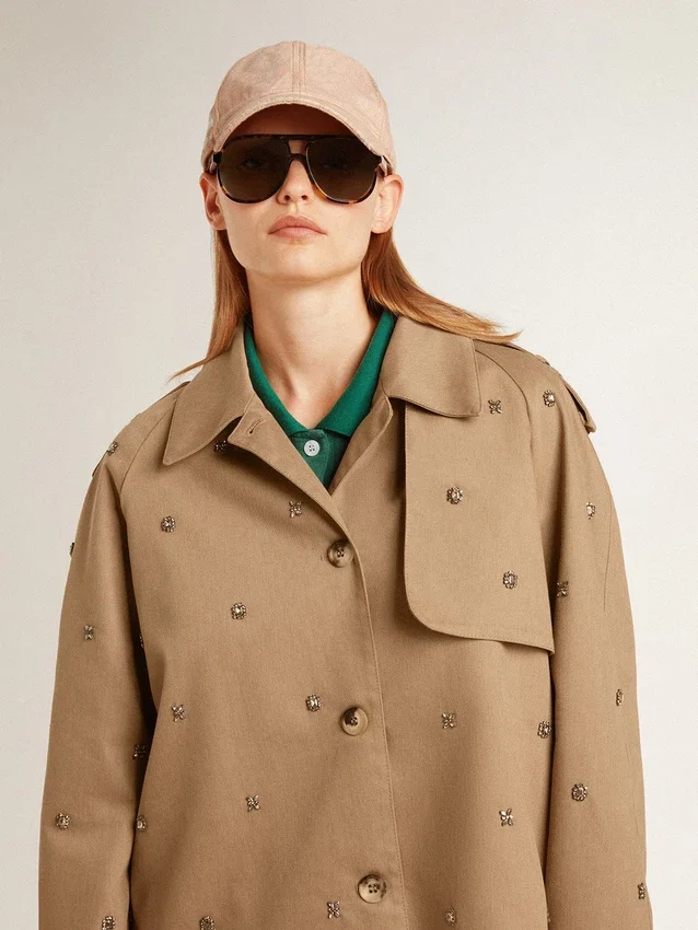 Oversize-Trenchcoat für Damen mit Kristallen