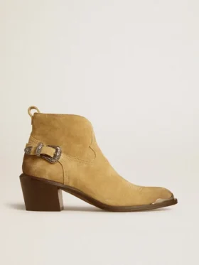 Patty-Stiefel aus sandfarbenem, gewachstem Wildleder