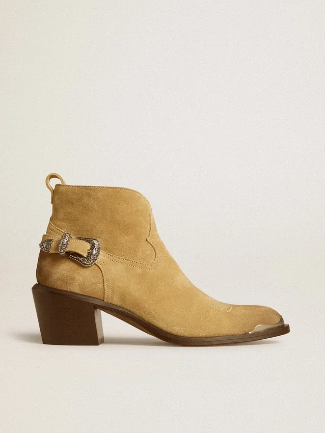 Patty-Stiefel aus sandfarbenem, gewachstem Wildleder