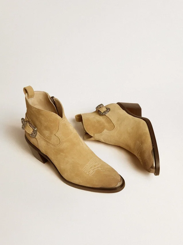 Patty-Stiefel aus sandfarbenem, gewachstem Wildleder