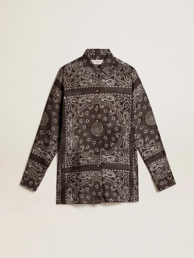 Pyjamahemd in Anthrazitgrau mit Paisley-Print
