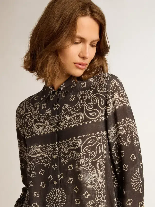 Pyjamahemd in Anthrazitgrau mit Paisley-Print