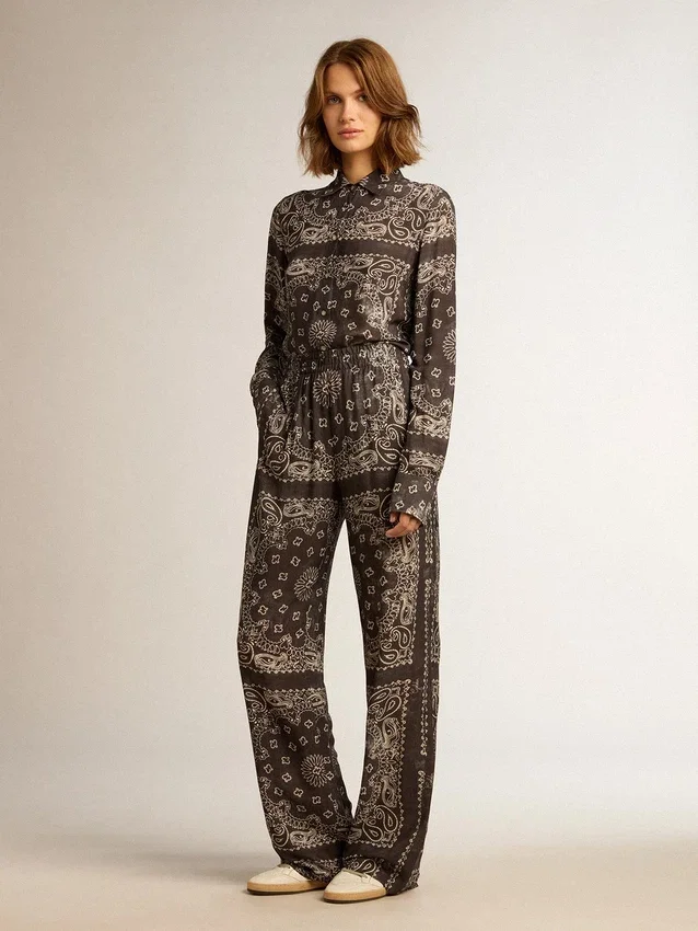 Pyjamahemd in Anthrazitgrau mit Paisley-Print