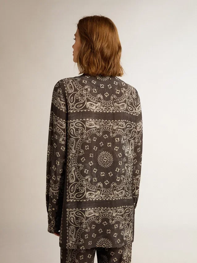 Pyjamahemd in Anthrazitgrau mit Paisley-Print
