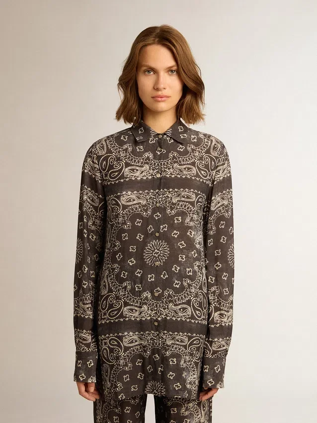 Pyjamahemd in Anthrazitgrau mit Paisley-Print