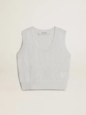Ärmelloses Damen-Tanktop aus babyblauem Strick