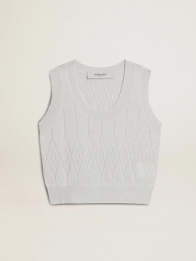 Ärmelloses Damen-Tanktop aus babyblauem Strick