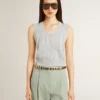 Ärmelloses Damen-Tanktop aus babyblauem Strick