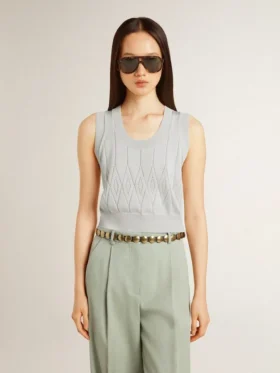 Ärmelloses Damen-Tanktop aus babyblauem Strick