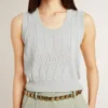 Ärmelloses Damen-Tanktop aus babyblauem Strick