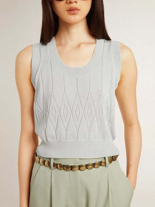 Ärmelloses Damen-Tanktop aus babyblauem Strick