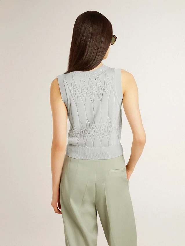 Ärmelloses Damen-Tanktop aus babyblauem Strick
