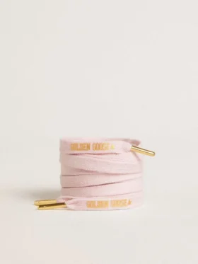 Rosa Baumwollschnürsenkel mit kontrastierendem goldfarbenem Logo