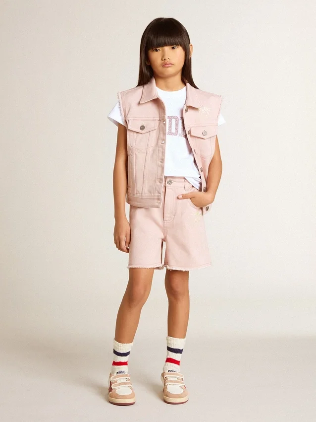 Rosa Baumwollshorts für Mädchen mit Stickerei