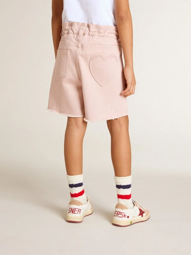 Rosa Baumwollshorts für Mädchen mit Stickerei