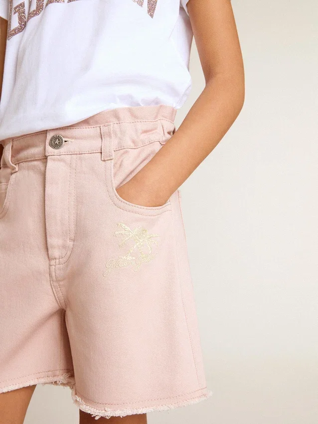 Rosa Baumwollshorts für Mädchen mit Stickerei