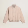 Rosa gefärbte Denim-Bomberjacke für Damen