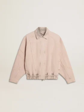 Rosa gefärbte Denim-Bomberjacke für Damen