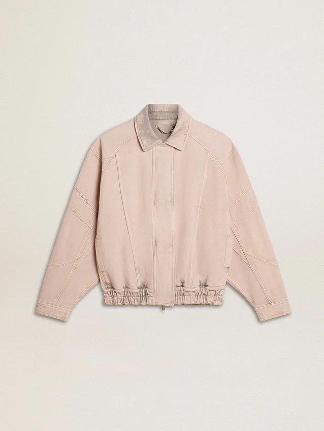 Rosa gefärbte Denim-Bomberjacke für Damen