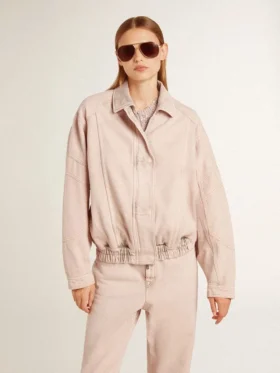 Rosa gefärbte Denim-Bomberjacke für Damen