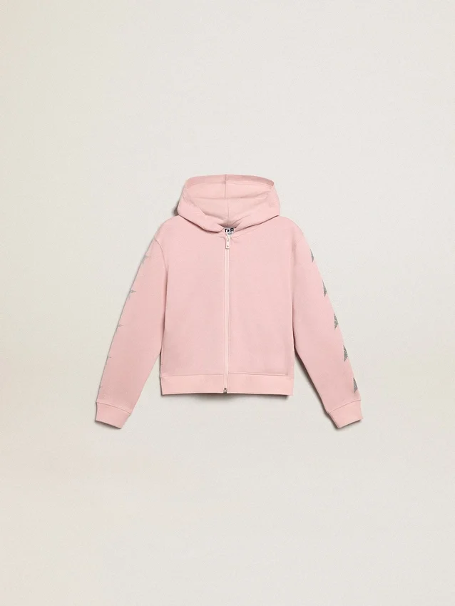 Rosa Sweatshirt mit silbernen Glitzersternen