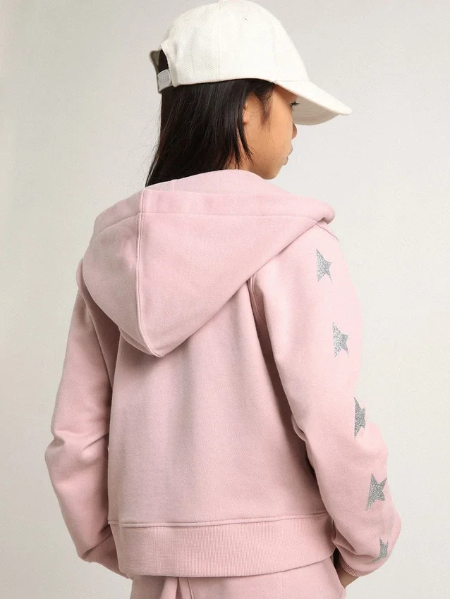 Rosa Sweatshirt mit silbernen Glitzersternen