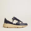 «Running Sole» aus cremefarbenem Mesh und blauem Leder mit einem weissen Lederstern