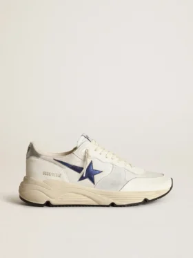 Running Sole aus weissem Leder und Mesh mit blauem, laminiertem Lederstern