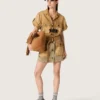 Safari-Kleid für Damen aus beiger und militärgrüner Baumwolle mit Maxi-Taschen