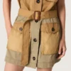 Safari-Kleid für Damen aus beiger und militärgrüner Baumwolle mit Maxi-Taschen