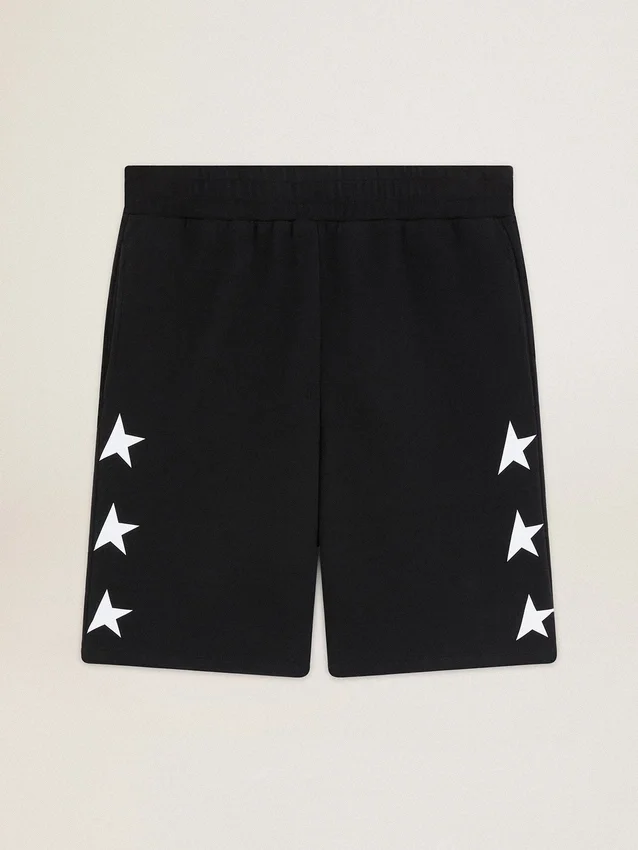 Schwarze Bermuda-Shorts für Herren mit weissen Sternen