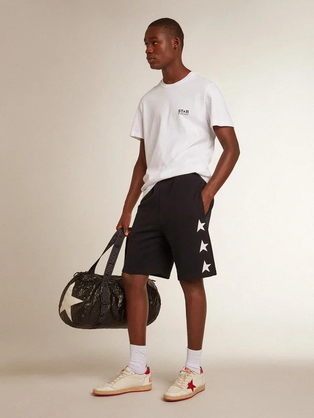 Schwarze Bermuda-Shorts für Herren mit weissen Sternen