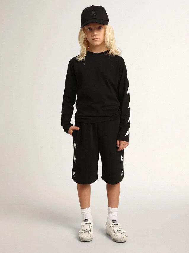 Schwarze Bermudashorts für Jungen mit weissen Sternen